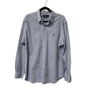 RALPH LAUREN SHIRT BUTTON DOWN MENS XL CLASSIC FIT PLAID CHECK 100% COTTON BLUE